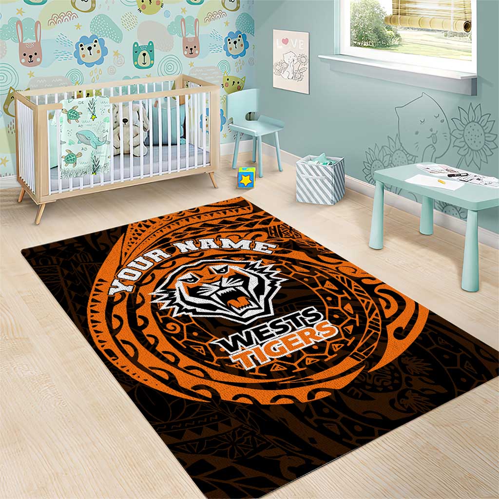 Personalized Wests Tigers Area Rug Polynesian Tribal Chest and Sleeve Tattoo