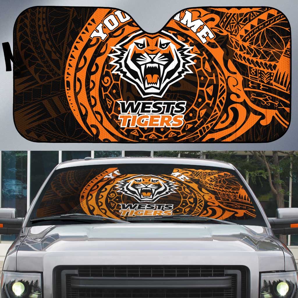 Personalized Wests Tigers Auto Sun Shade Polynesian Tribal Chest and Sleeve Tattoo