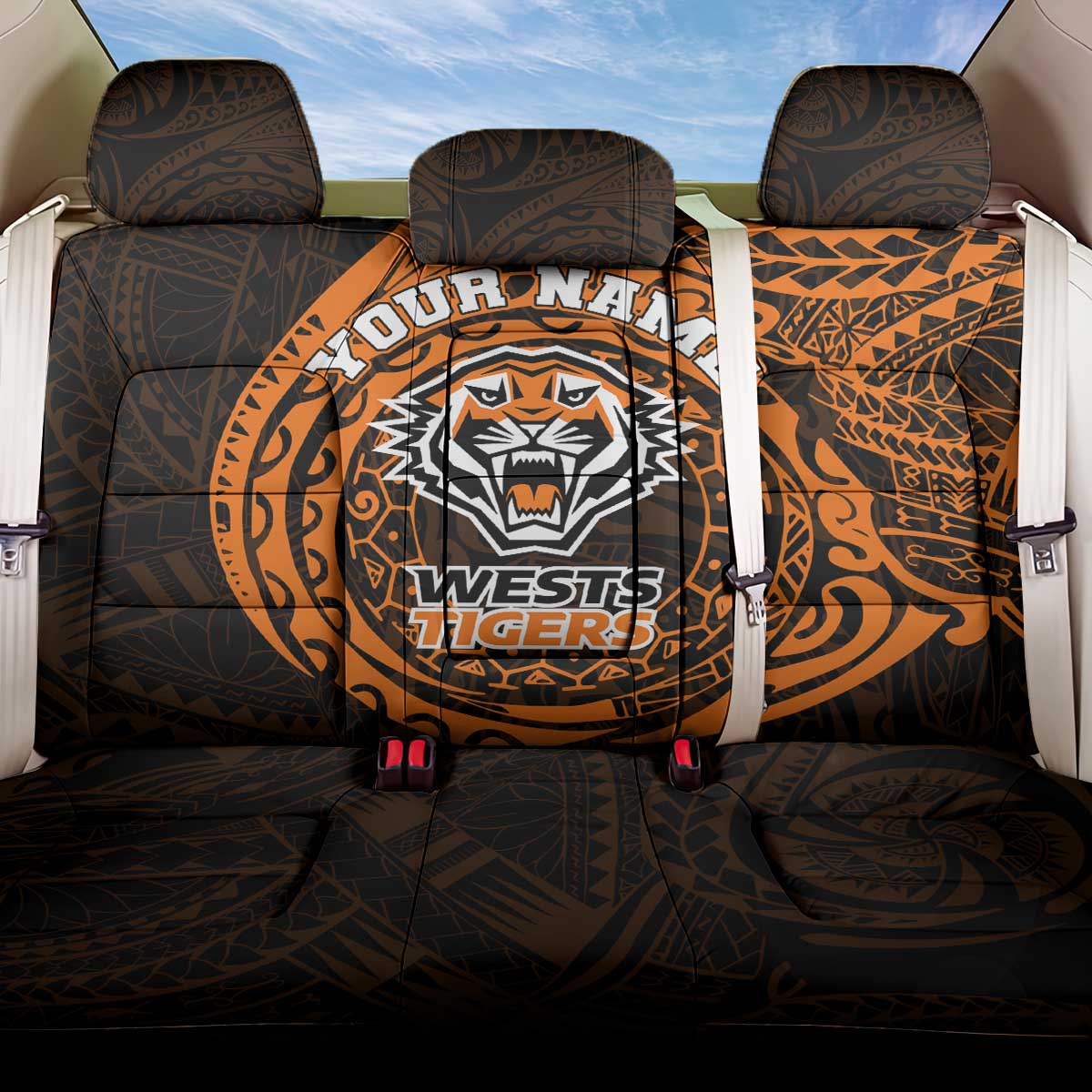 Personalized Wests Tigers Back Car Seat Cover Polynesian Tribal Chest and Sleeve Tattoo