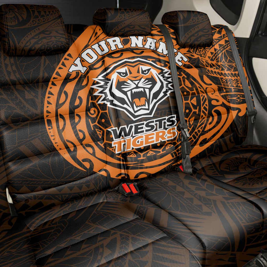 Personalized Wests Tigers Back Car Seat Cover Polynesian Tribal Chest and Sleeve Tattoo