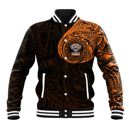 Personalized Wests Tigers Baseball Jacket Polynesian Tribal Chest and Sleeve Tattoo