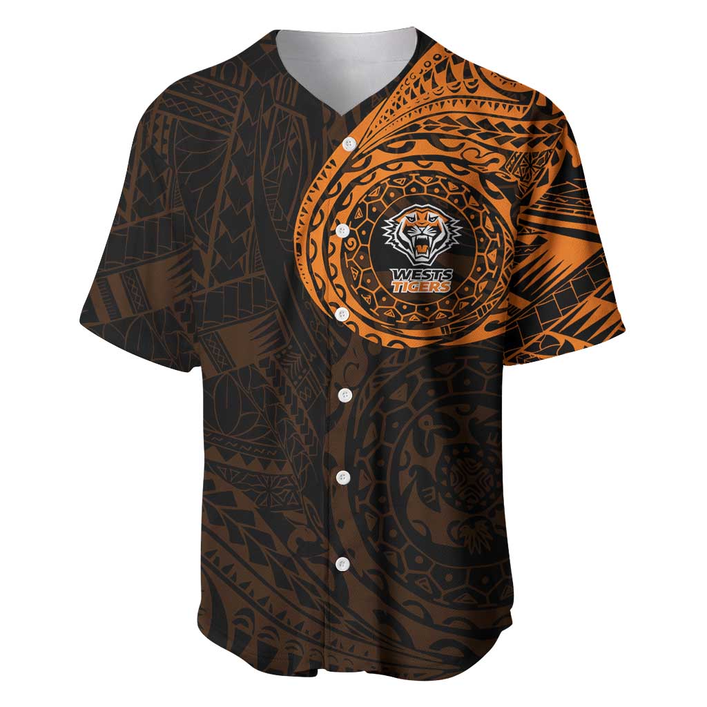Personalized Wests Tigers Baseball Jersey Polynesian Tribal Chest and Sleeve Tattoo