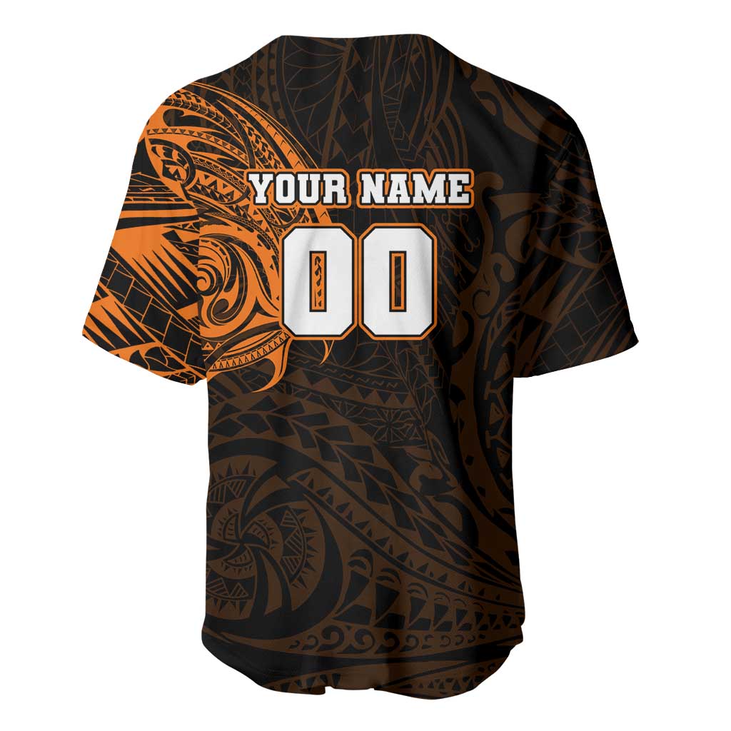 Personalized Wests Tigers Baseball Jersey Polynesian Tribal Chest and Sleeve Tattoo