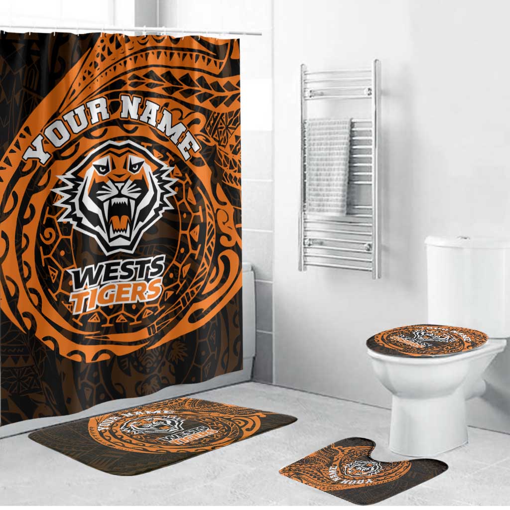 Personalized Wests Tigers Bathroom Set Polynesian Tribal Chest and Sleeve Tattoo