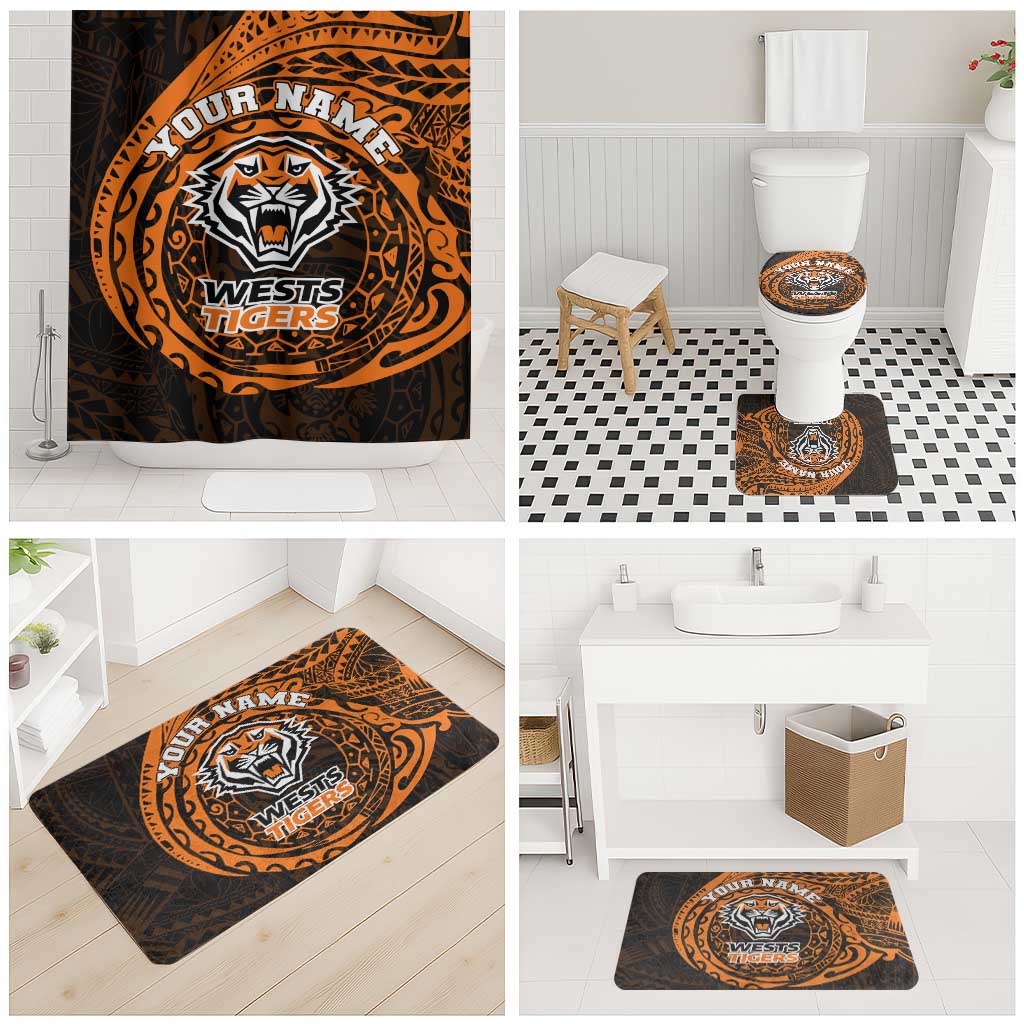 Personalized Wests Tigers Bathroom Set Polynesian Tribal Chest and Sleeve Tattoo