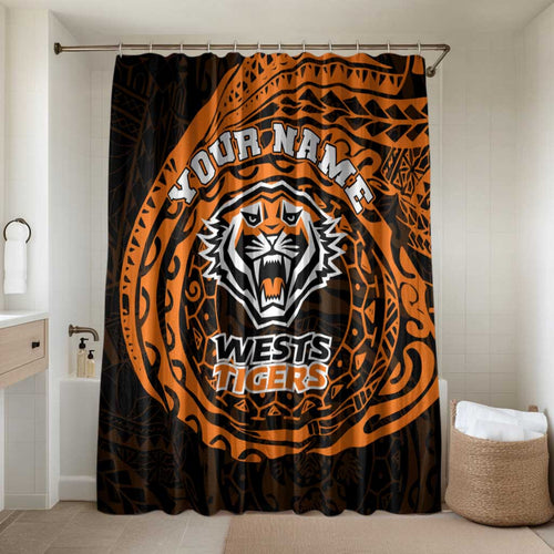 Personalized Wests Tigers Bathroom Set Polynesian Tribal Chest and Sleeve Tattoo
