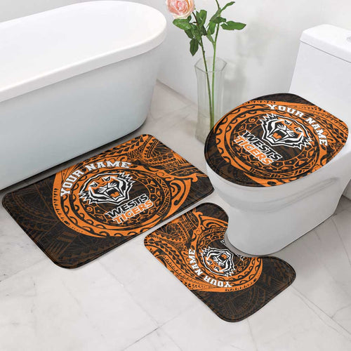 Personalized Wests Tigers Bathroom Set Polynesian Tribal Chest and Sleeve Tattoo