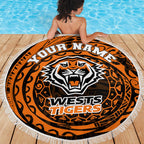 Personalized Wests Tigers Beach Blanket Polynesian Tribal Chest and Sleeve Tattoo