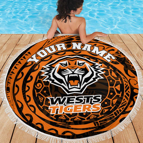 Personalized Wests Tigers Beach Blanket Polynesian Tribal Chest and Sleeve Tattoo