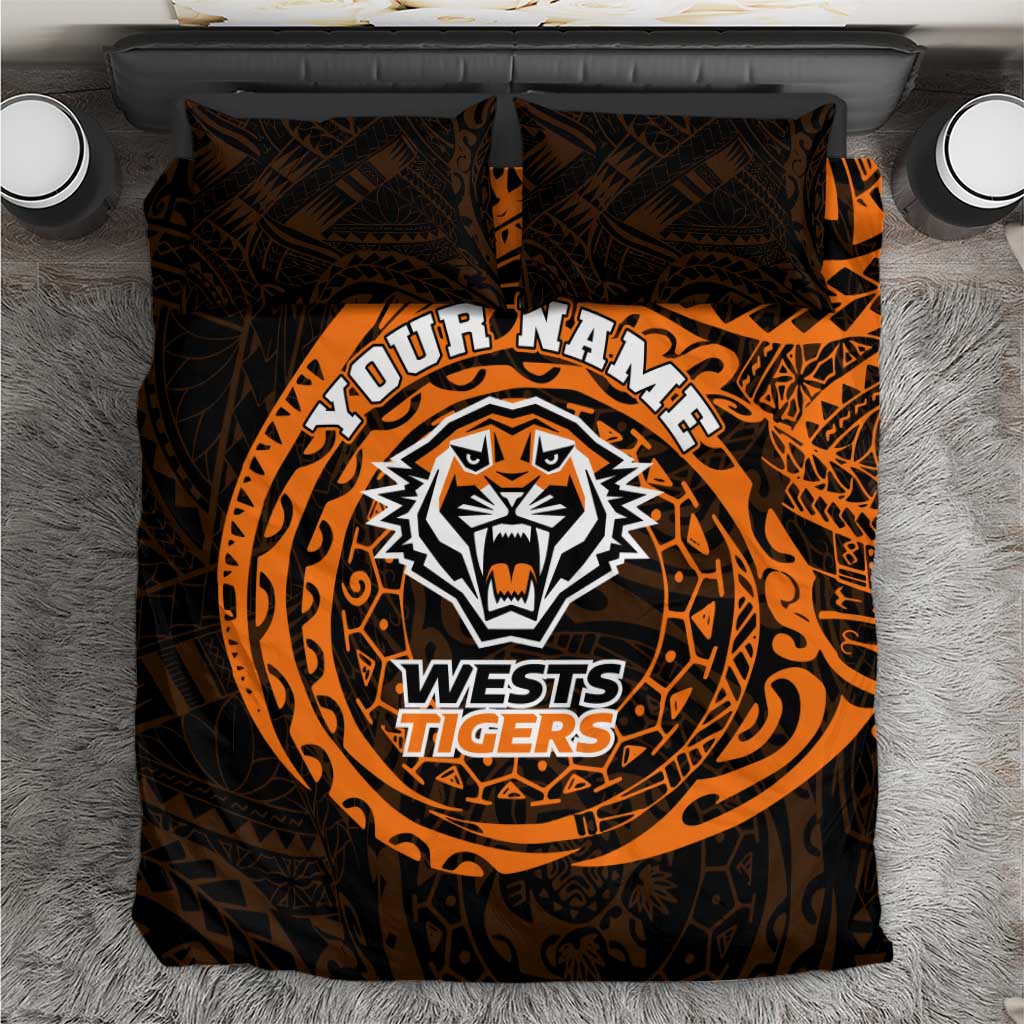 Personalized Wests Tigers Bedding Set Polynesian Tribal Chest and Sleeve Tattoo