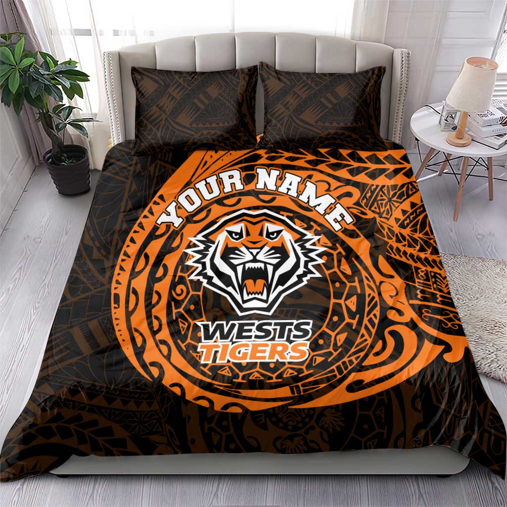Personalized Wests Tigers Bedding Set Polynesian Tribal Chest and Sleeve Tattoo