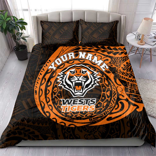 Personalized Wests Tigers Bedding Set Polynesian Tribal Chest and Sleeve Tattoo