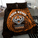 Personalized Wests Tigers Bedding Set Polynesian Tribal Chest and Sleeve Tattoo