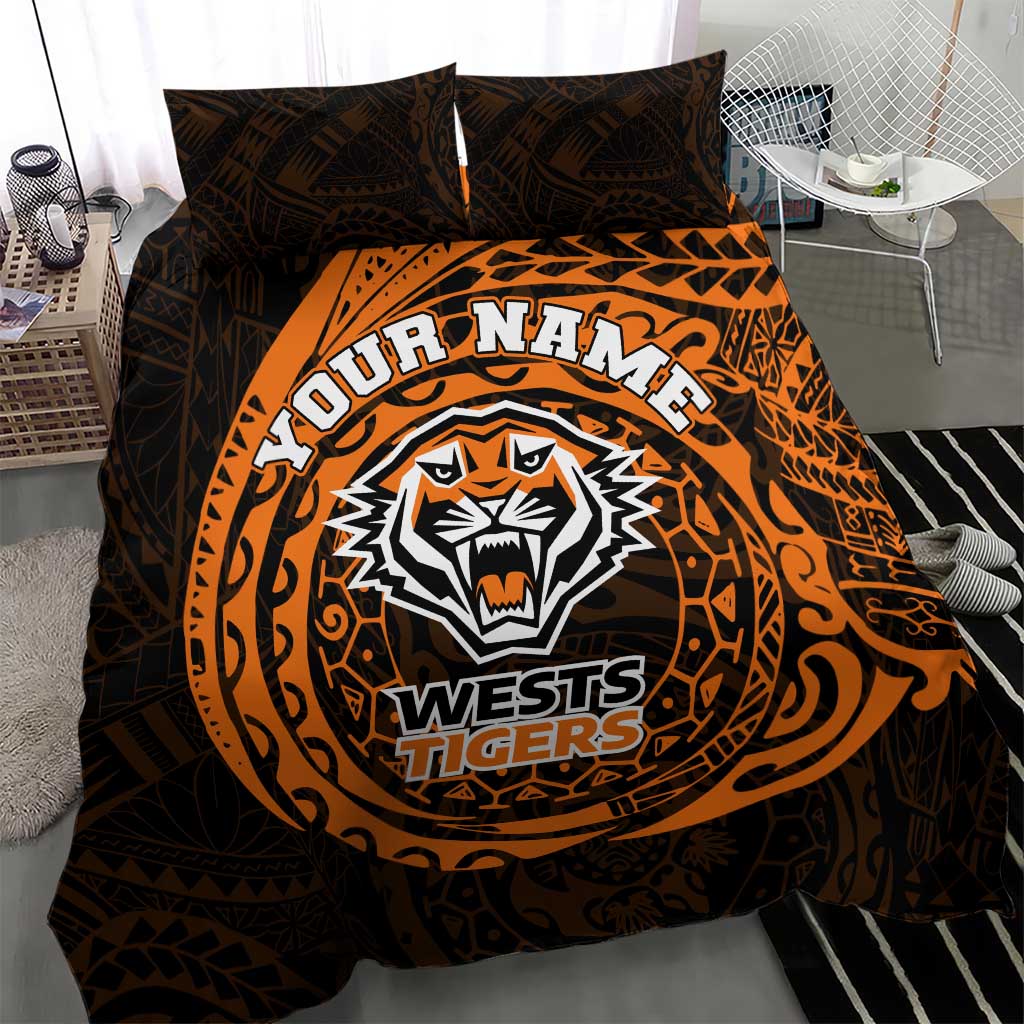 Personalized Wests Tigers Bedding Set Polynesian Tribal Chest and Sleeve Tattoo
