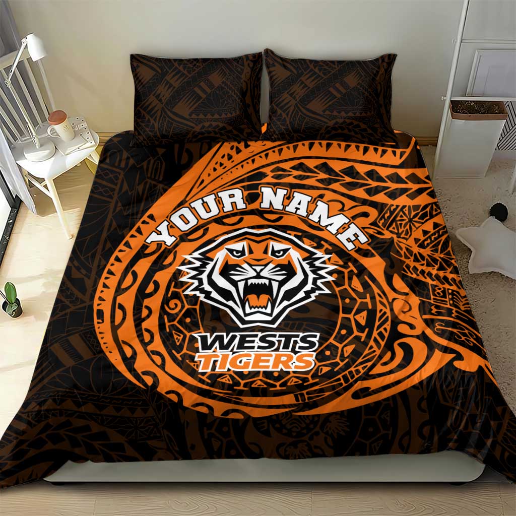 Personalized Wests Tigers Bedding Set Polynesian Tribal Chest and Sleeve Tattoo