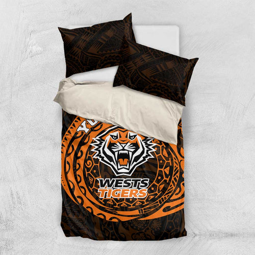 Personalized Wests Tigers Bedding Set Polynesian Tribal Chest and Sleeve Tattoo