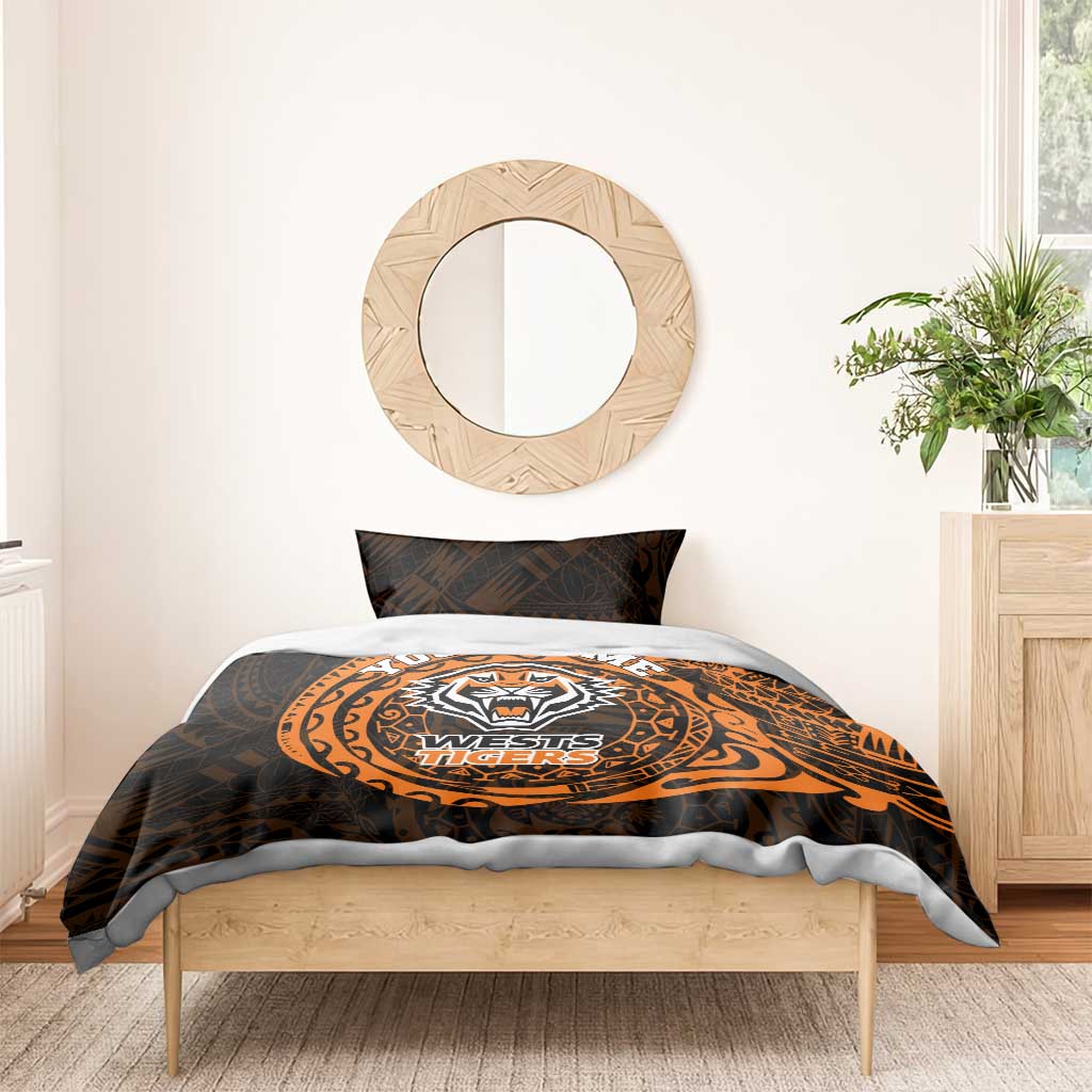 Personalized Wests Tigers Bedding Set Polynesian Tribal Chest and Sleeve Tattoo