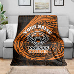 Personalized Wests Tigers Blanket Polynesian Tribal Chest and Sleeve Tattoo