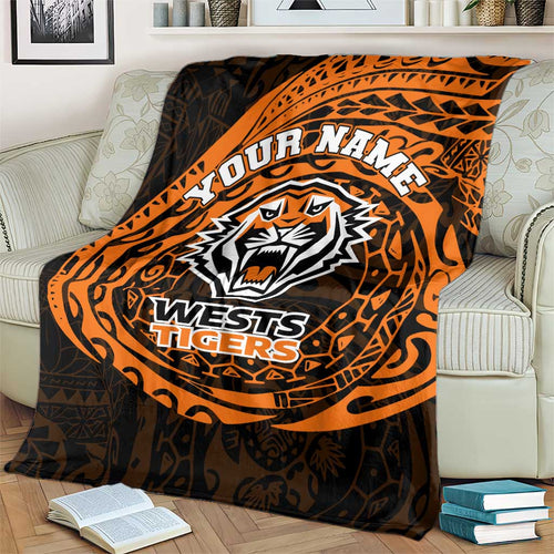 Personalized Wests Tigers Blanket Polynesian Tribal Chest and Sleeve Tattoo