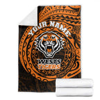 Personalized Wests Tigers Blanket Polynesian Tribal Chest and Sleeve Tattoo