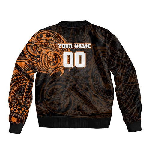 Personalized Wests Tigers Bomber Jacket Polynesian Tribal Chest and Sleeve Tattoo