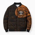 Personalized Wests Tigers Bomber Puffer Jacket Polynesian Tribal Chest and Sleeve Tattoo