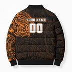 Personalized Wests Tigers Bomber Puffer Jacket Polynesian Tribal Chest and Sleeve Tattoo