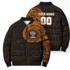 Personalized Wests Tigers Bomber Puffer Jacket Polynesian Tribal Chest and Sleeve Tattoo