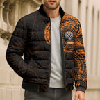 Personalized Wests Tigers Bomber Puffer Jacket Polynesian Tribal Chest and Sleeve Tattoo
