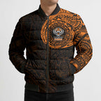Personalized Wests Tigers Bomber Puffer Jacket Polynesian Tribal Chest and Sleeve Tattoo