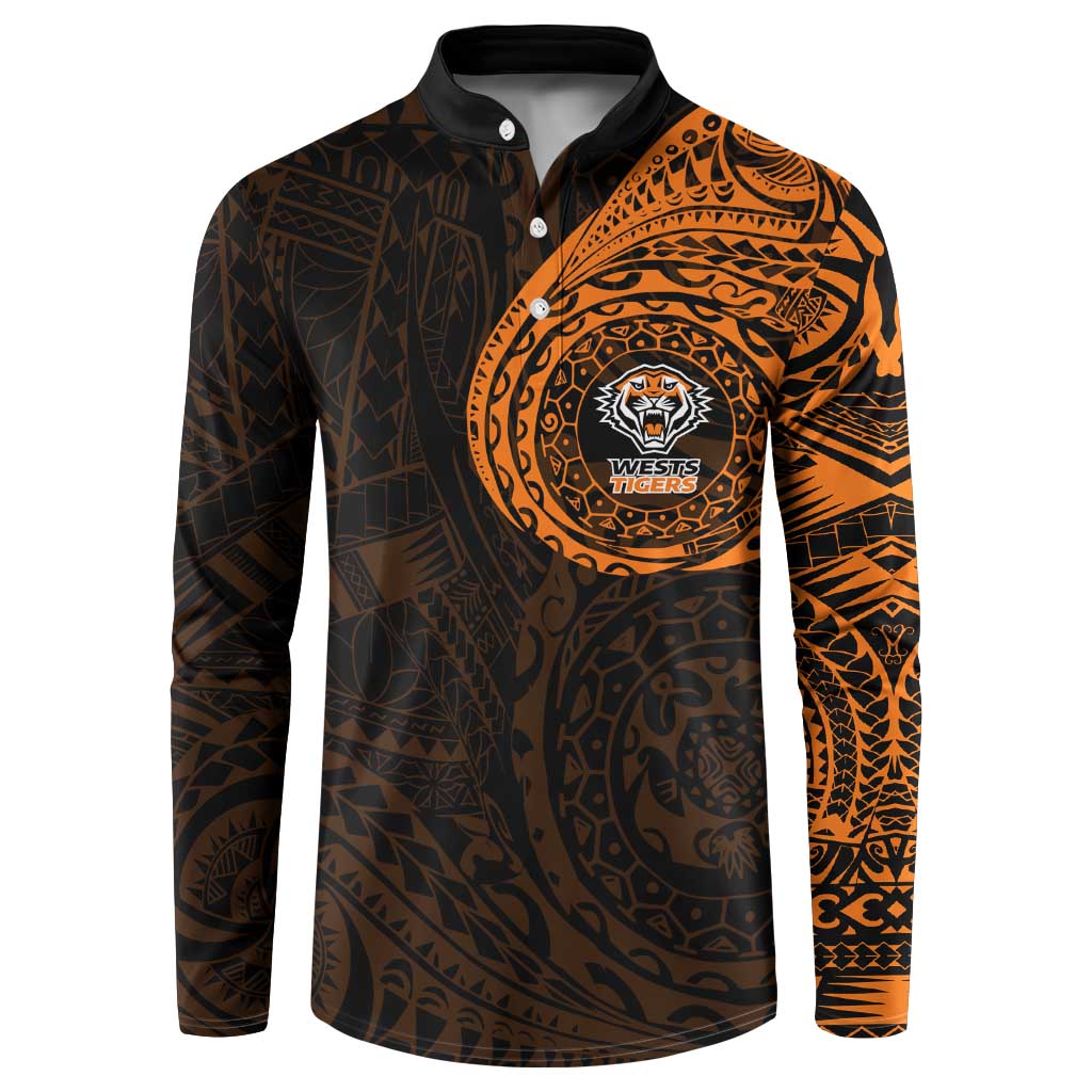 Personalized Wests Tigers Button Sweatshirt Polynesian Tribal Chest and Sleeve Tattoo