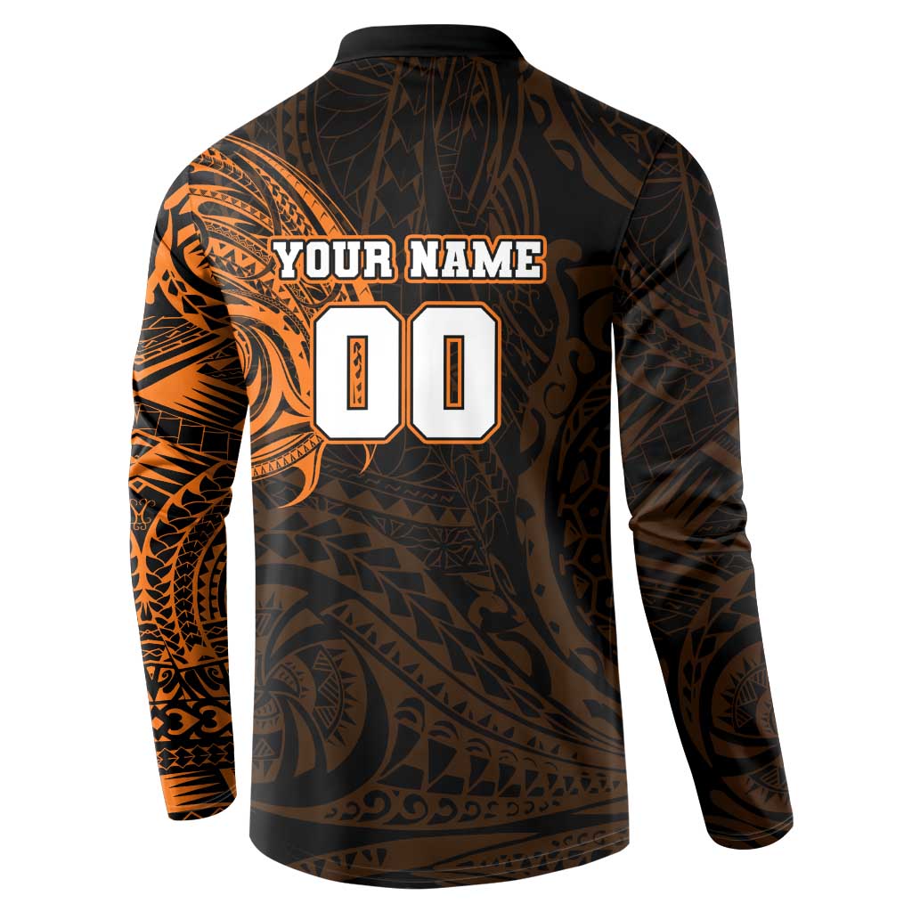 Personalized Wests Tigers Button Sweatshirt Polynesian Tribal Chest and Sleeve Tattoo