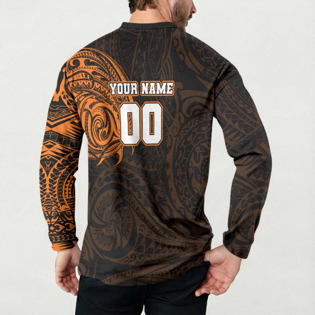 Personalized Wests Tigers Button Sweatshirt Polynesian Tribal Chest and Sleeve Tattoo