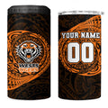 Personalized Wests Tigers 4 in 1 Can Cooler Tumbler Polynesian Tribal Chest and Sleeve Tattoo