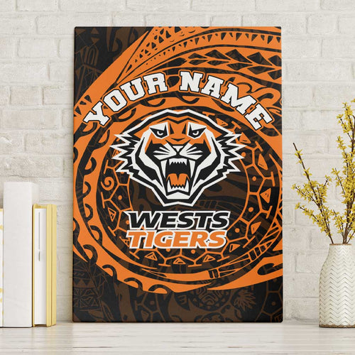 Personalized Wests Tigers Canvas Wall Art Polynesian Tribal Chest and Sleeve Tattoo