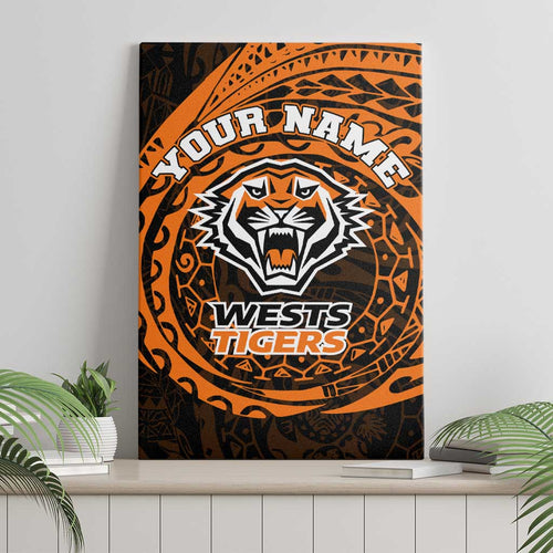 Personalized Wests Tigers Canvas Wall Art Polynesian Tribal Chest and Sleeve Tattoo