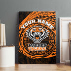 Personalized Wests Tigers Canvas Wall Art Polynesian Tribal Chest and Sleeve Tattoo