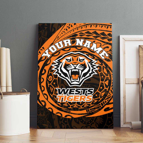 Personalized Wests Tigers Canvas Wall Art Polynesian Tribal Chest and Sleeve Tattoo
