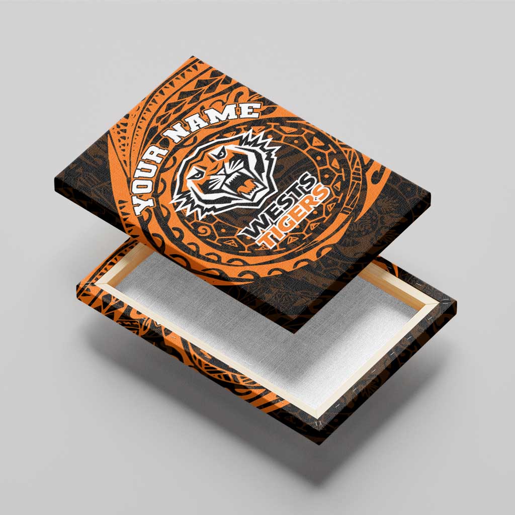Personalized Wests Tigers Canvas Wall Art Polynesian Tribal Chest and Sleeve Tattoo