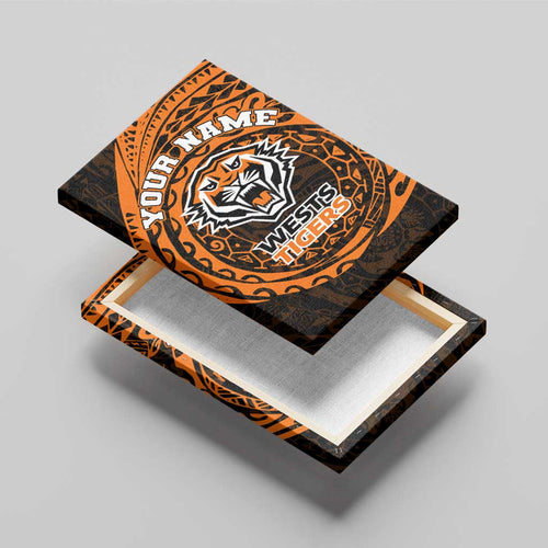 Personalized Wests Tigers Canvas Wall Art Polynesian Tribal Chest and Sleeve Tattoo