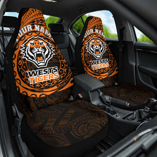 Personalized Wests Tigers Car Seat Cover Polynesian Tribal Chest and Sleeve Tattoo