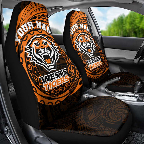Personalized Wests Tigers Car Seat Cover Polynesian Tribal Chest and Sleeve Tattoo