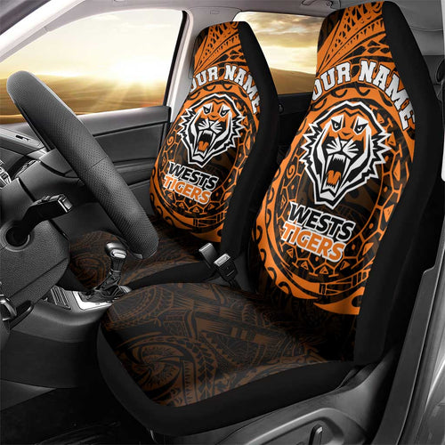 Personalized Wests Tigers Car Seat Cover Polynesian Tribal Chest and Sleeve Tattoo