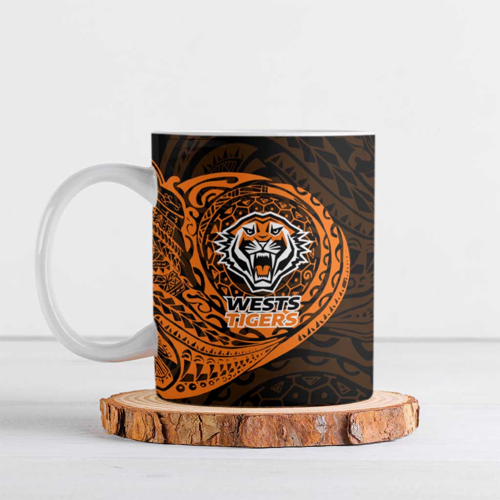 Personalized Wests Tigers Ceramic Mug Polynesian Tribal Chest and Sleeve Tattoo
