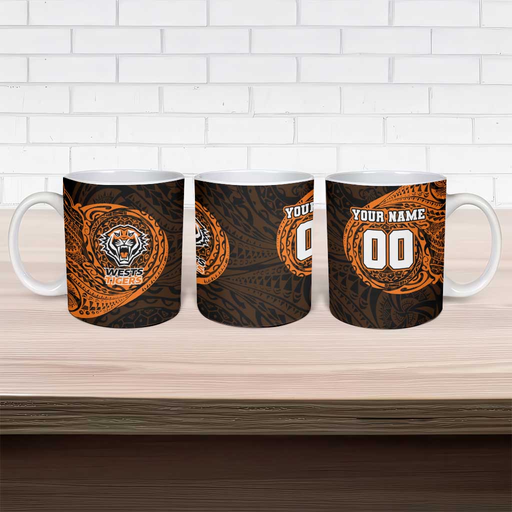 Personalized Wests Tigers Ceramic Mug Polynesian Tribal Chest and Sleeve Tattoo