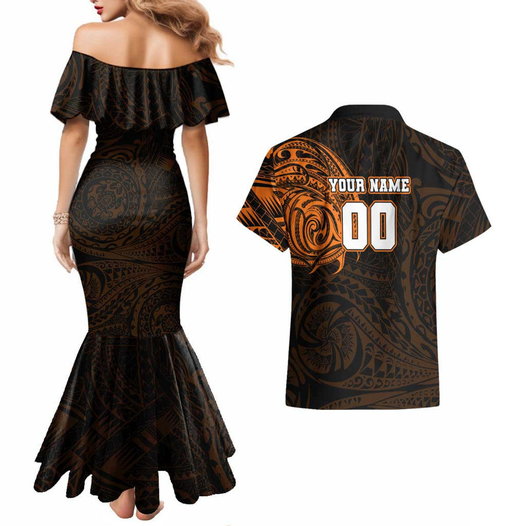 Personalized Wests Tigers Couples Matching Mermaid Dress and Hawaiian Shirt Polynesian Tribal Chest and Sleeve Tattoo