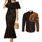 Personalized Wests Tigers Couples Matching Mermaid Dress and Long Sleeve Button Shirt Polynesian Tribal Chest and Sleeve Tattoo