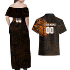Personalized Wests Tigers Couples Matching Off Shoulder Maxi Dress and Hawaiian Shirt Polynesian Tribal Chest and Sleeve Tattoo