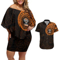 Personalized Wests Tigers Couples Matching Off Shoulder Short Dress and Hawaiian Shirt Polynesian Tribal Chest and Sleeve Tattoo