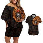 Personalized Wests Tigers Couples Matching Off Shoulder Short Dress and Hawaiian Shirt Polynesian Tribal Chest and Sleeve Tattoo